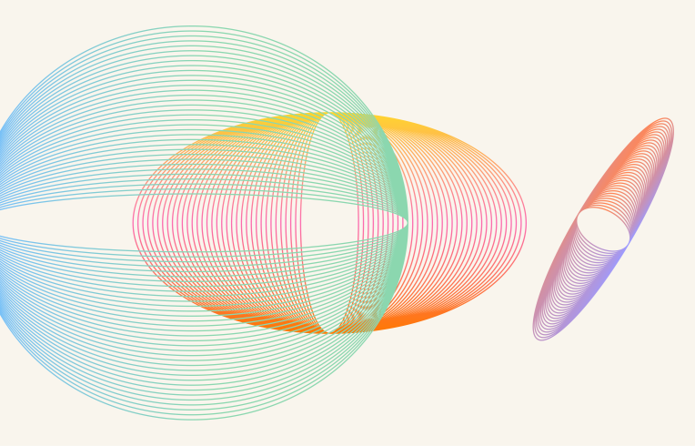 Abstract illustration of multicolored spheres intersecting